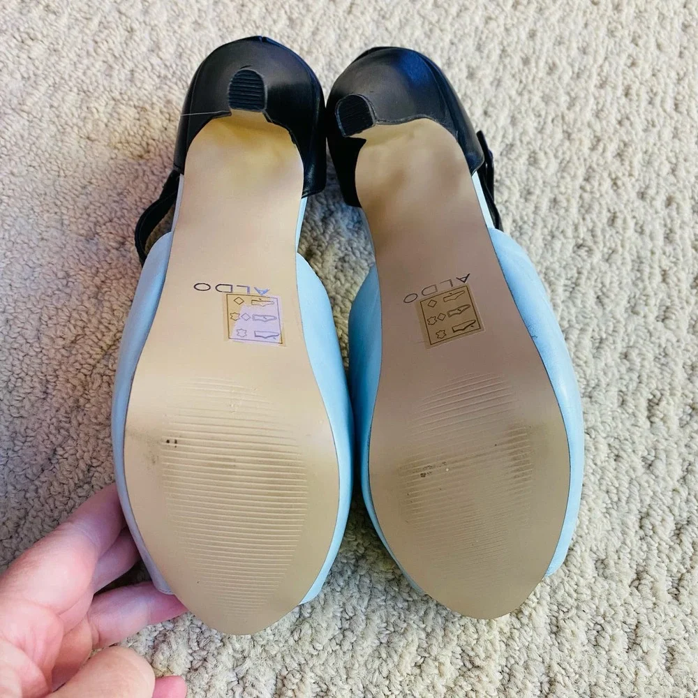 ALDO stiletto platform high heels black & sky blue retro shoes US 8M NWOT - Picture 8 of 10